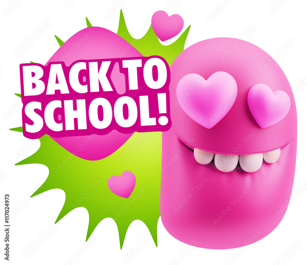 3d Rendering. Emoji in love with heart eyes saying Back To Schoo 3d Rendering. Emoji in love with heart eyes saying Back To Schoo