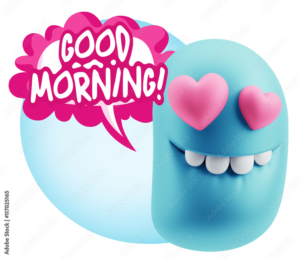 3d Rendering. Emoji in love with heart eyes saying Good Morning 3d Rendering. Emoji in love with heart eyes saying Good Morning