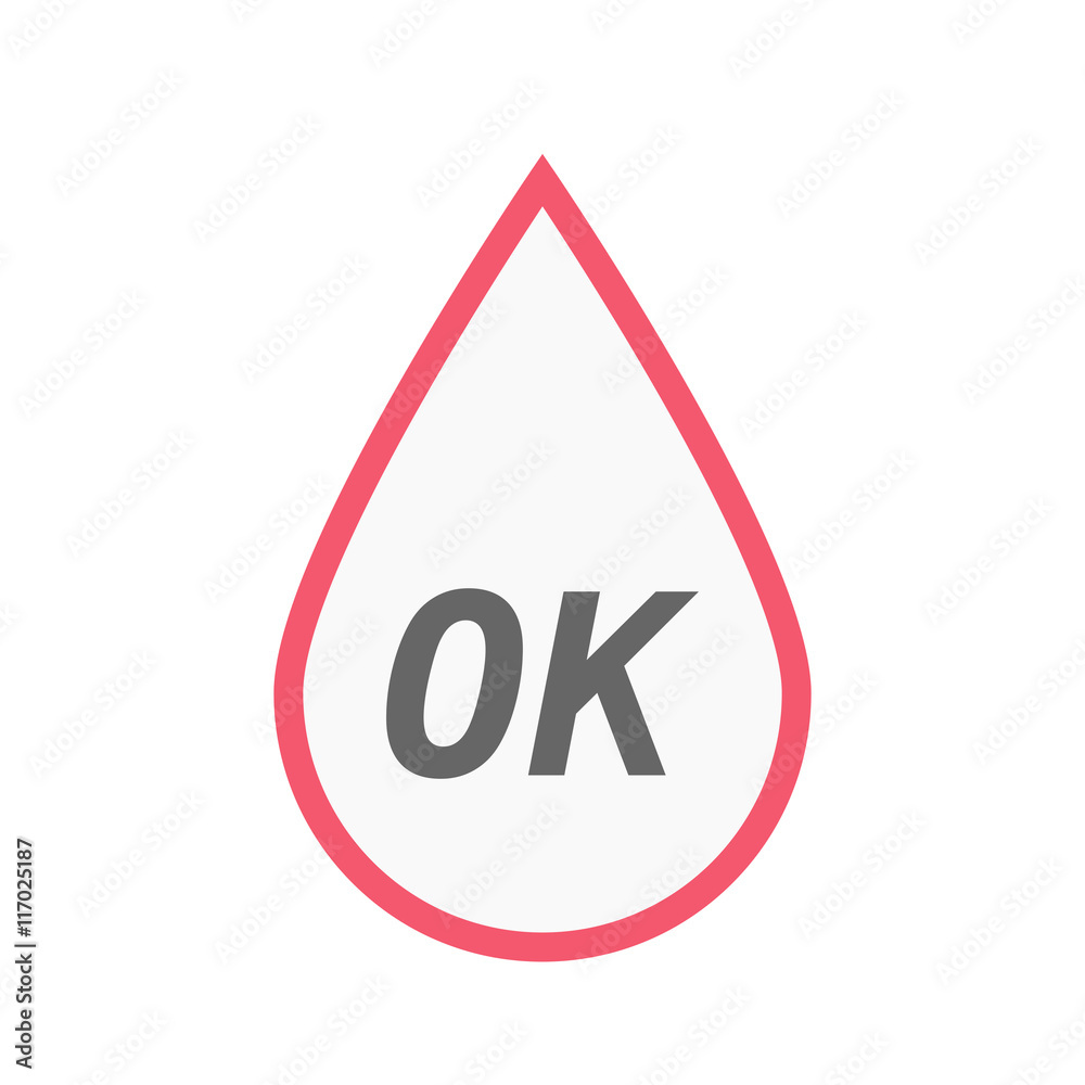 Isolated line art blood drop icon with the text OK Isolated line art blood drop icon with the text OK