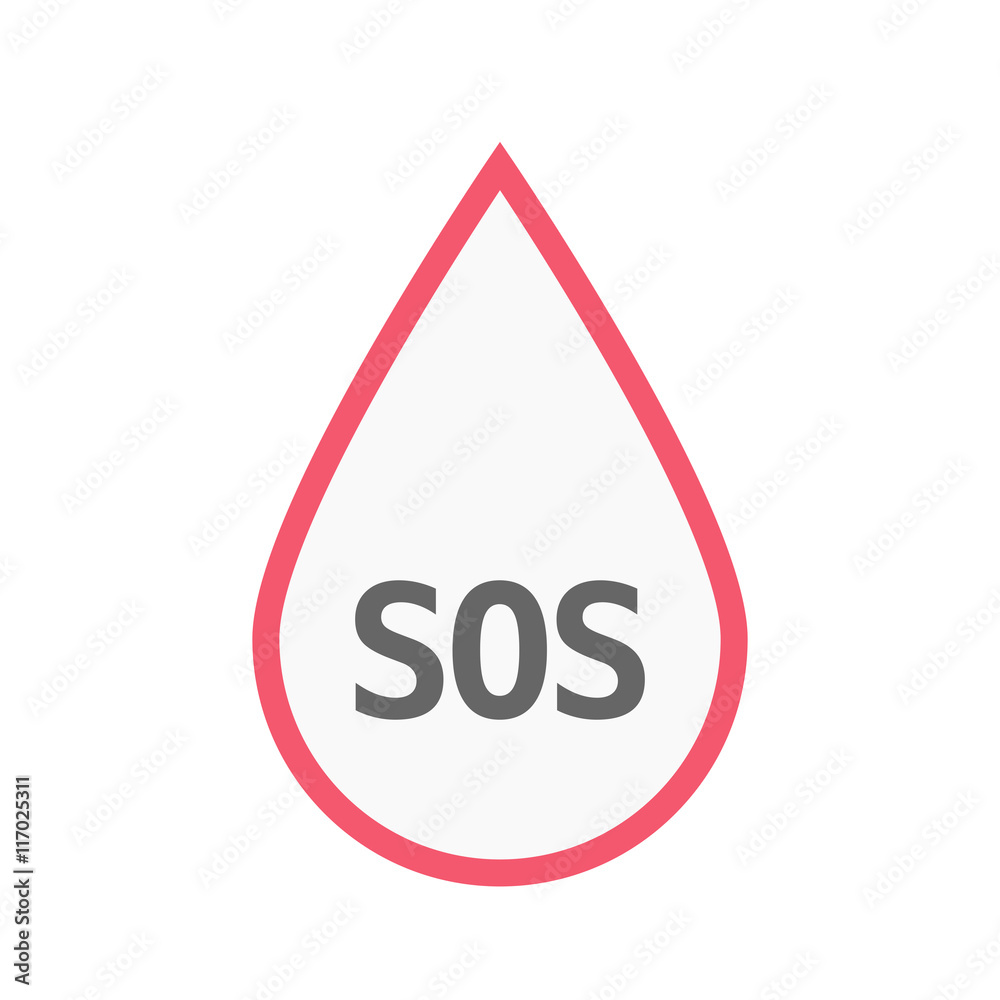 Isolated line art blood drop icon with the text SOS Isolated line art blood drop icon with the text SOS