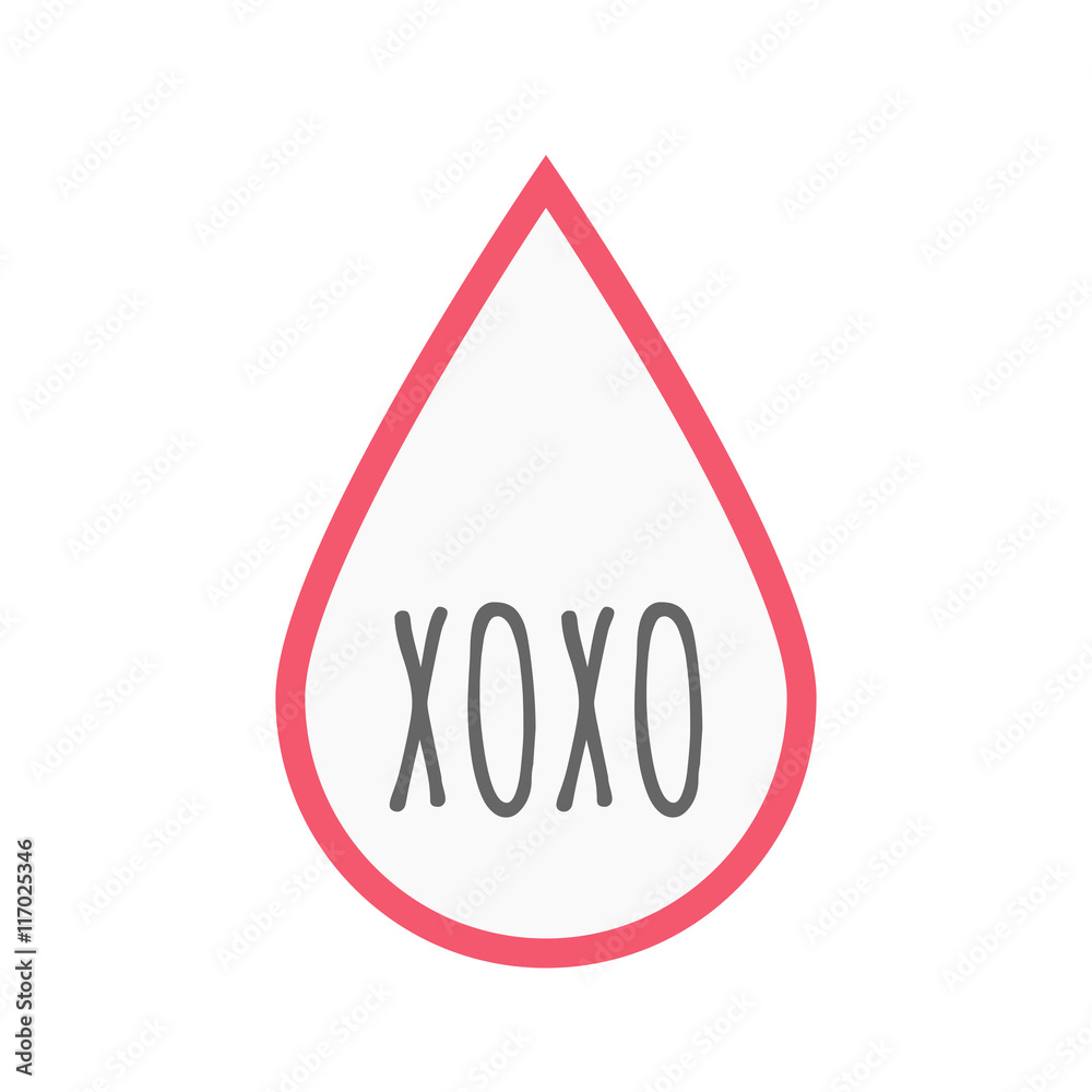 Isolated line art blood drop icon with the text XOXO Isolated line art blood drop icon with the text XOXO