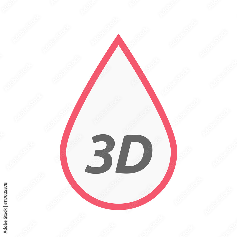 Isolated line art blood drop icon with the text 3D Isolated line art blood drop icon with the text 3D
