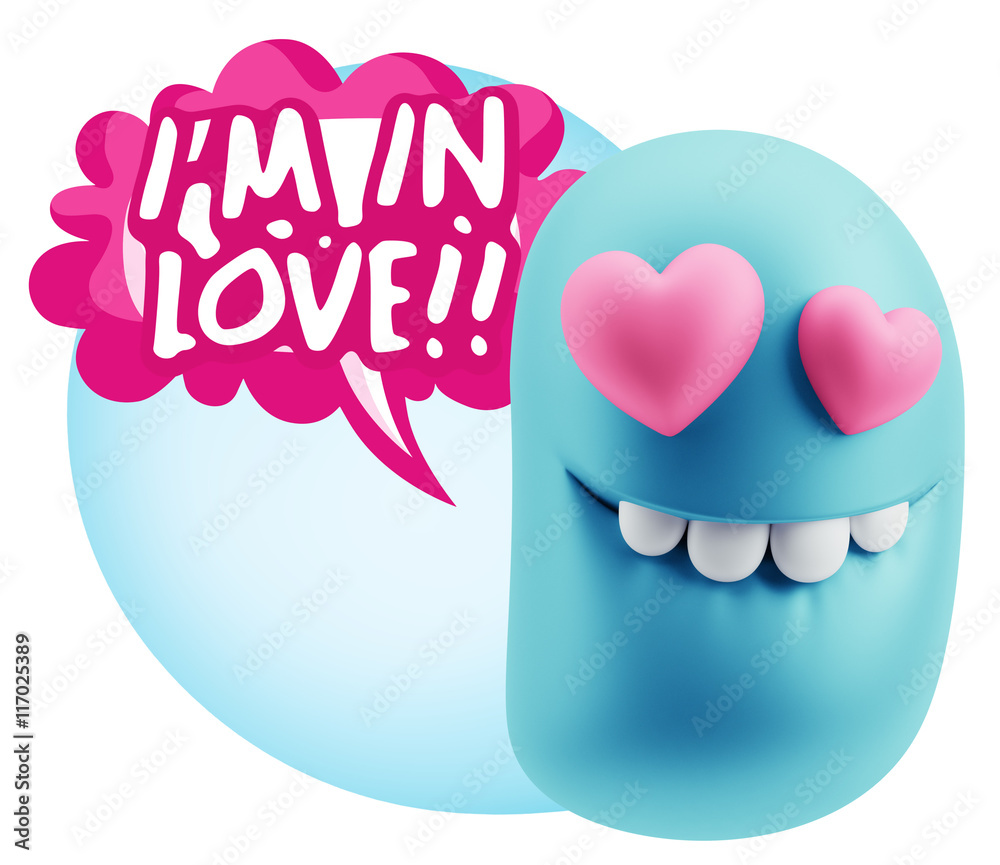 3d Rendering. Emoji in love with heart eyes saying I'm in Love w 3d Rendering. Emoji in love with heart eyes saying I'm in Love w