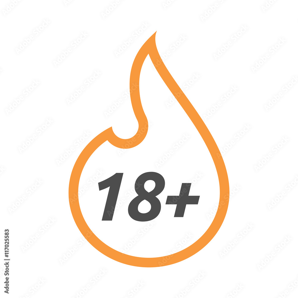 Isolated line art flame with the text 18+ Isolated line art flame with the text 18+