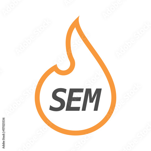 Isolated line art flame with the text SEM