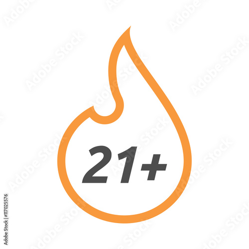 Isolated line art flame with the text 21+