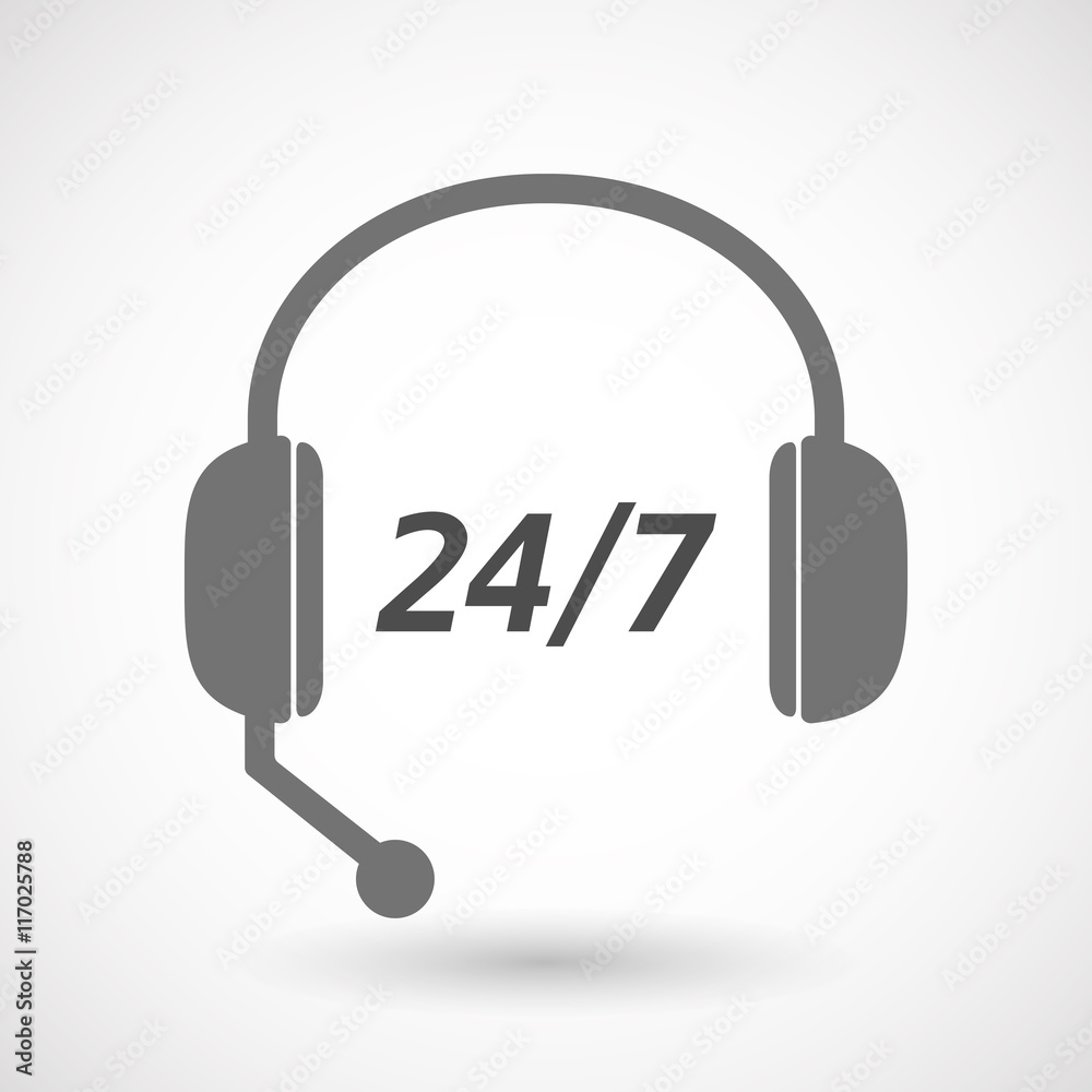 Isolated  headset icon with    the text 24/7