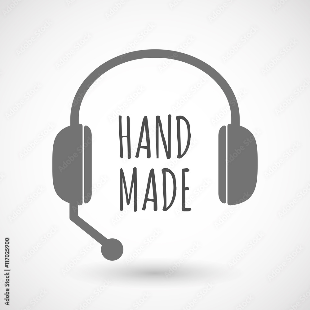Isolated headset icon with the text HAND MADE Isolated headset icon with the text HAND MADE