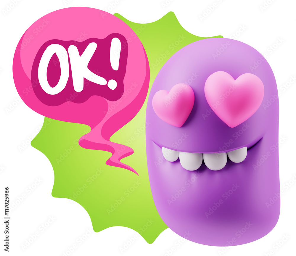 3d Rendering. Emoji in love with heart eyes saying Ok with Color 3d Rendering. Emoji in love with heart eyes saying Ok with Color