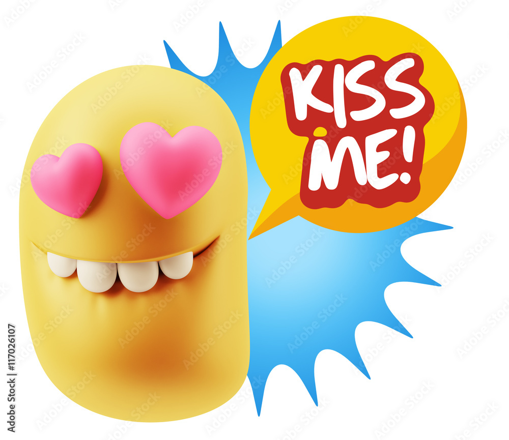 3d Rendering. Emoji in love with heart eyes saying Kiss Me with 3d Rendering. Emoji in love with heart eyes saying Kiss Me with