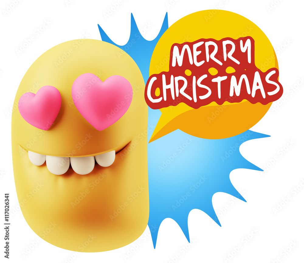 3d Rendering. Emoji in love with heart eyes saying Merry Christm 3d Rendering. Emoji in love with heart eyes saying Merry Christm