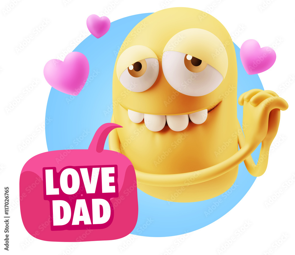 3d Rendering. Emoji in love with hearts shapes saying Love Dad 3d Rendering. Emoji in love with hearts shapes saying Love Dad