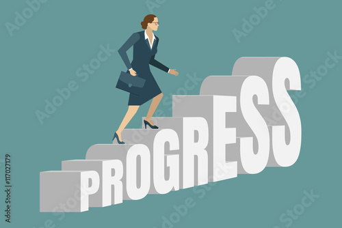 Businesswoman makes progress concept illustration