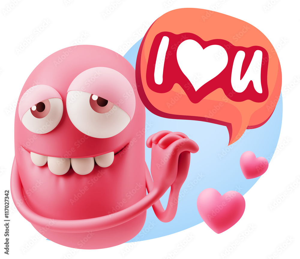 3d Rendering. Emoji in love with hearts shapes saying I Love U 3d Rendering. Emoji in love with hearts shapes saying I Love U