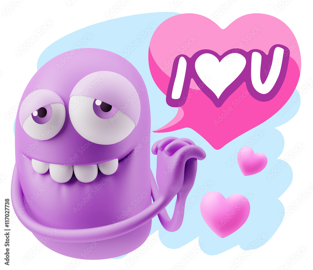 3d Rendering. Emoji in love with hearts shapes saying I Love U 3d Rendering. Emoji in love with hearts shapes saying I Love U