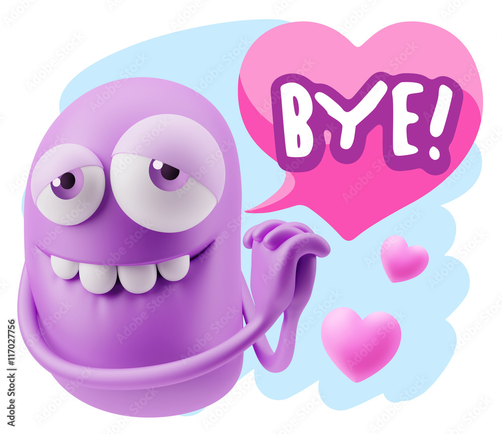 3d Rendering. Emoji in love with hearts shapes saying Bye with 3d Rendering. Emoji in love with hearts shapes saying Bye with