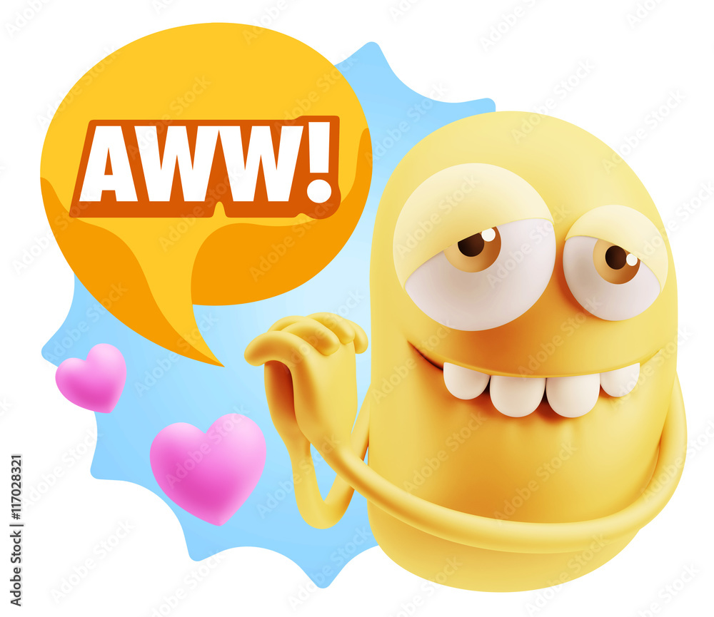 3d Rendering. Emoji in love with hearts shapes saying Awww with 3d Rendering. Emoji in love with hearts shapes saying Awww with