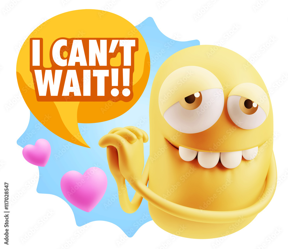 3d Rendering. Emoji in love with hearts shapes saying I Can't W 3d Rendering. Emoji in love with hearts shapes saying I Can't W