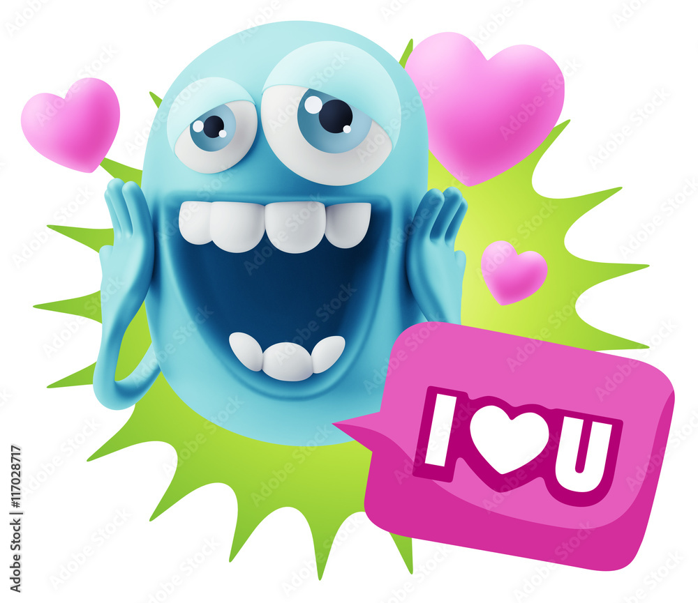 3d Rendering. Love Emoticon Face with hands on cheeks saying I L 3d Rendering. Love Emoticon Face with hands on cheeks saying I L