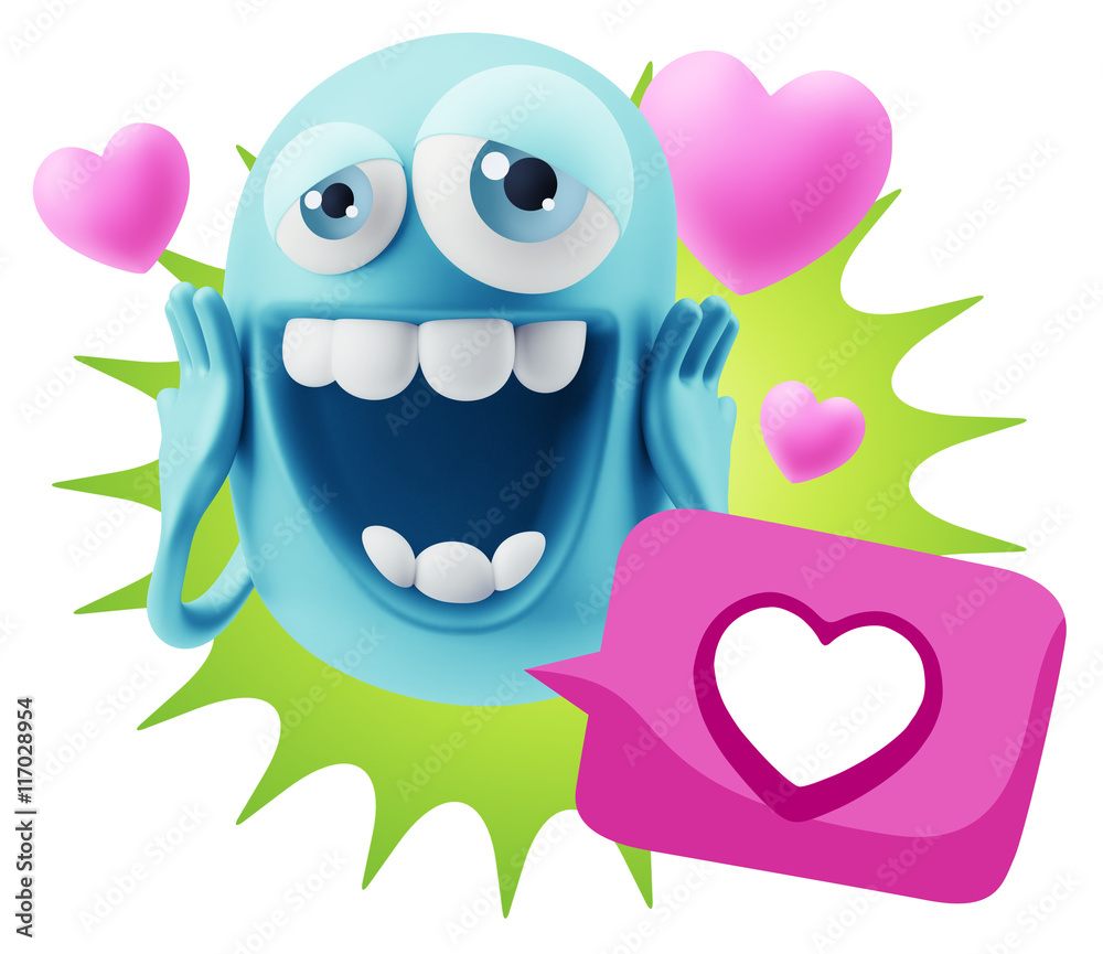3d Rendering. Love Emoticon Face with hands on cheeks saying Lov 3d Rendering. Love Emoticon Face with hands on cheeks saying Lov