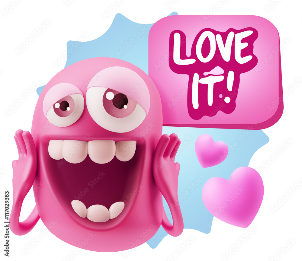 3d Rendering. Love Emoticon Face with hands on cheeks saying Lov 3d Rendering. Love Emoticon Face with hands on cheeks saying Lov