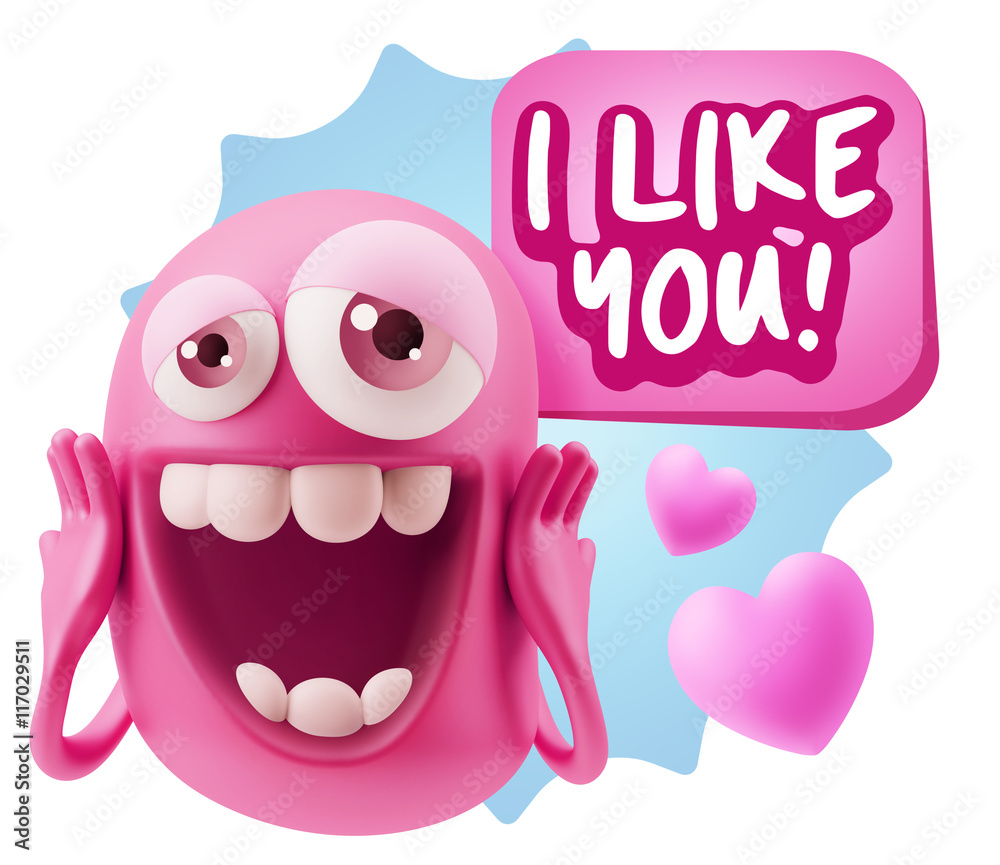 3d Rendering. Love Emoticon Face with hands on cheeks saying I L 3d Rendering. Love Emoticon Face with hands on cheeks saying I L