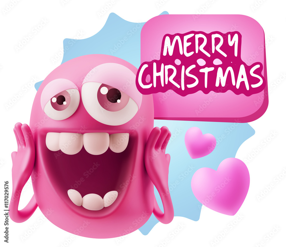 3d Rendering. Love Emoticon Face with hands on cheeks saying Mer 3d Rendering. Love Emoticon Face with hands on cheeks saying Mer