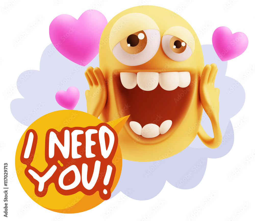 3d Rendering. Love Emoticon Face with hands on cheeks saying I N 3d Rendering. Love Emoticon Face with hands on cheeks saying I N