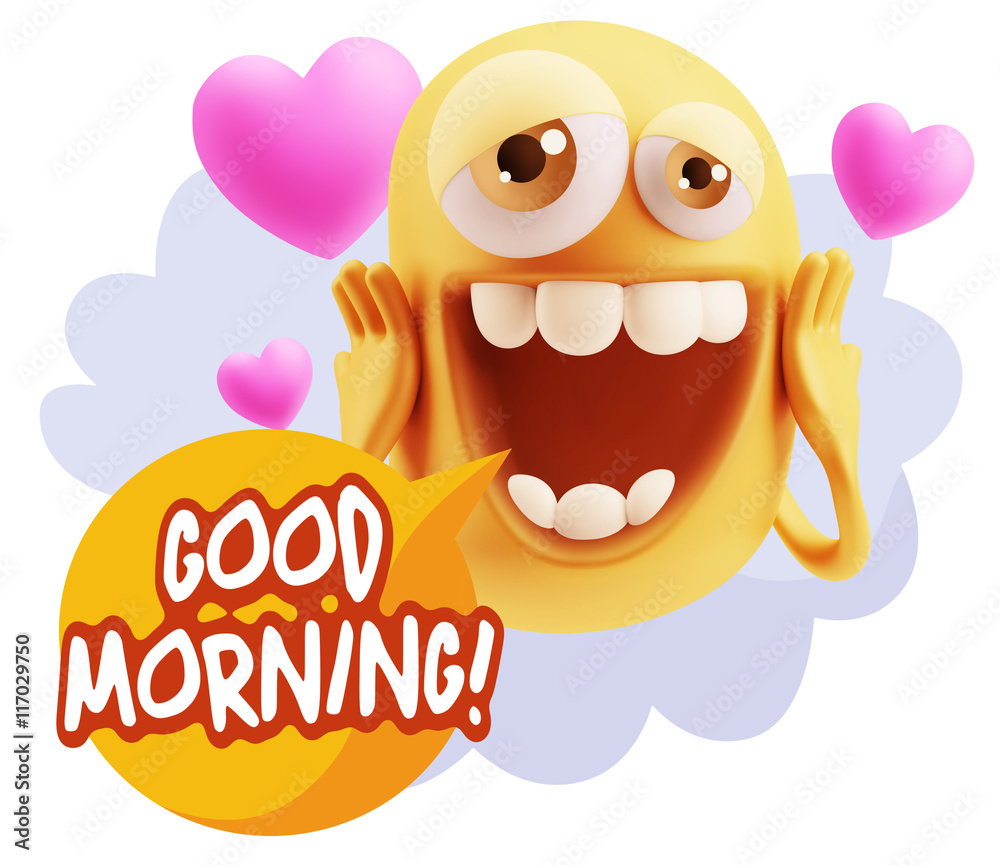 3d Rendering. Love Emoticon Face with hands on cheeks saying Goo 3d Rendering. Love Emoticon Face with hands on cheeks saying Goo