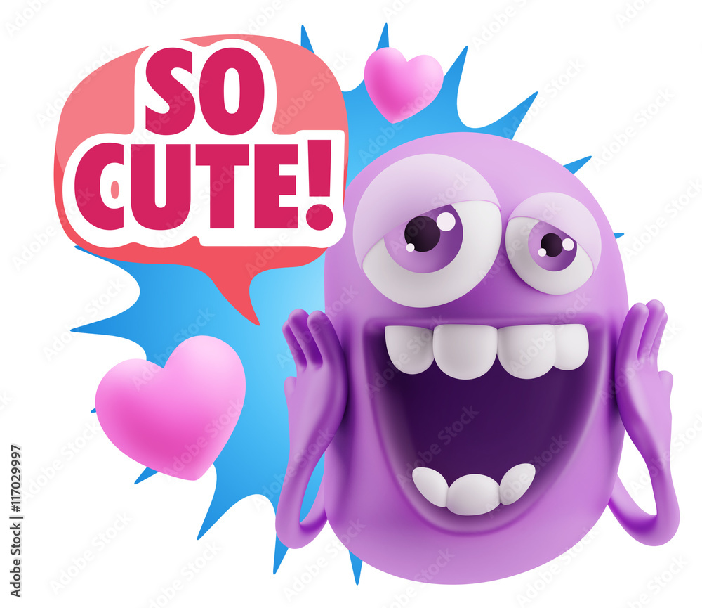 3d Rendering. Love Emoticon Face with hands on cheeks saying So 3d Rendering. Love Emoticon Face with hands on cheeks saying So