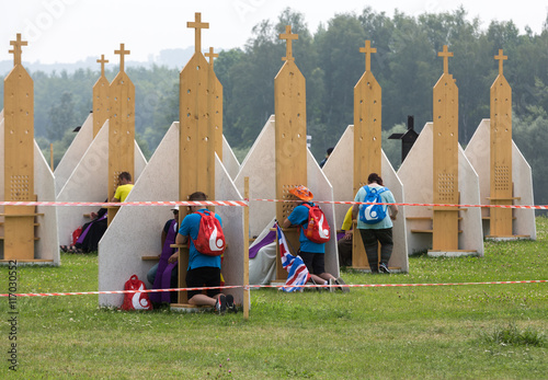  Pilgrims in Zone of Reconciliation at Sanctuary of Divine Mercy in Lagiewniki. WYD participants will be able to confess to more than 50 confessionals. Cracow Poland photo