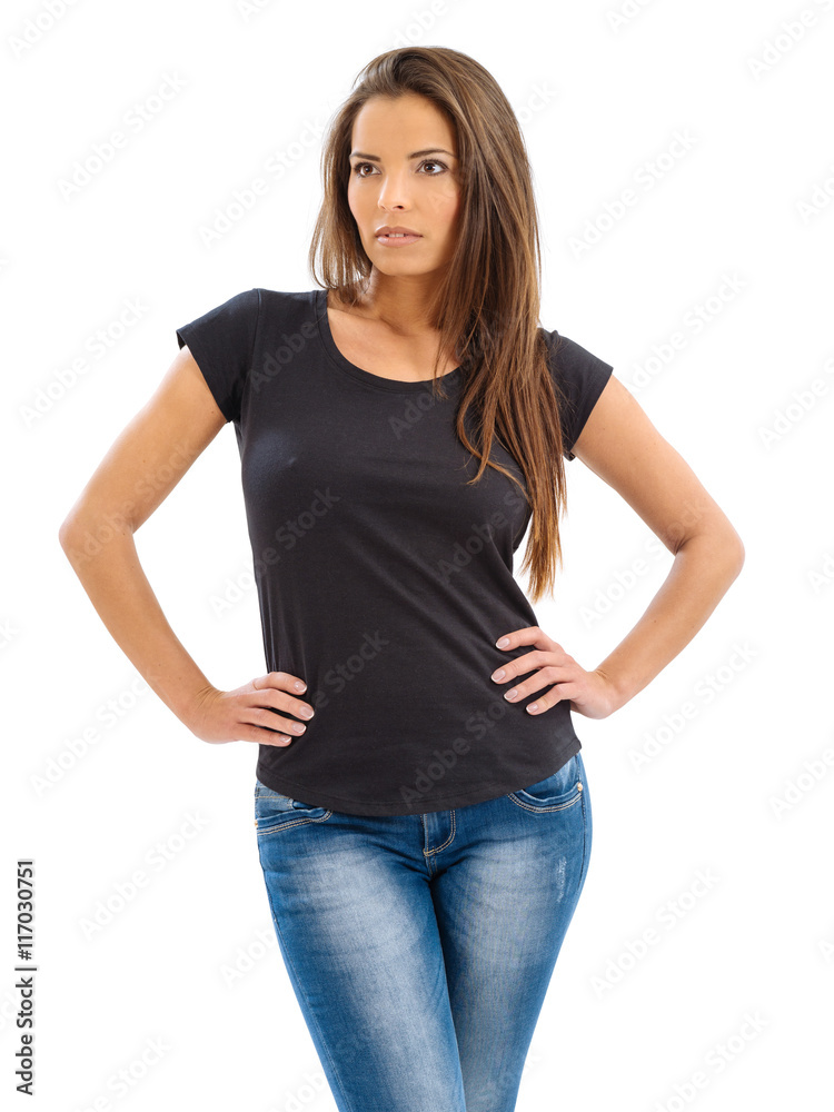 Gorgeous women with blank black shirt Gorgeous women with blank black shirt