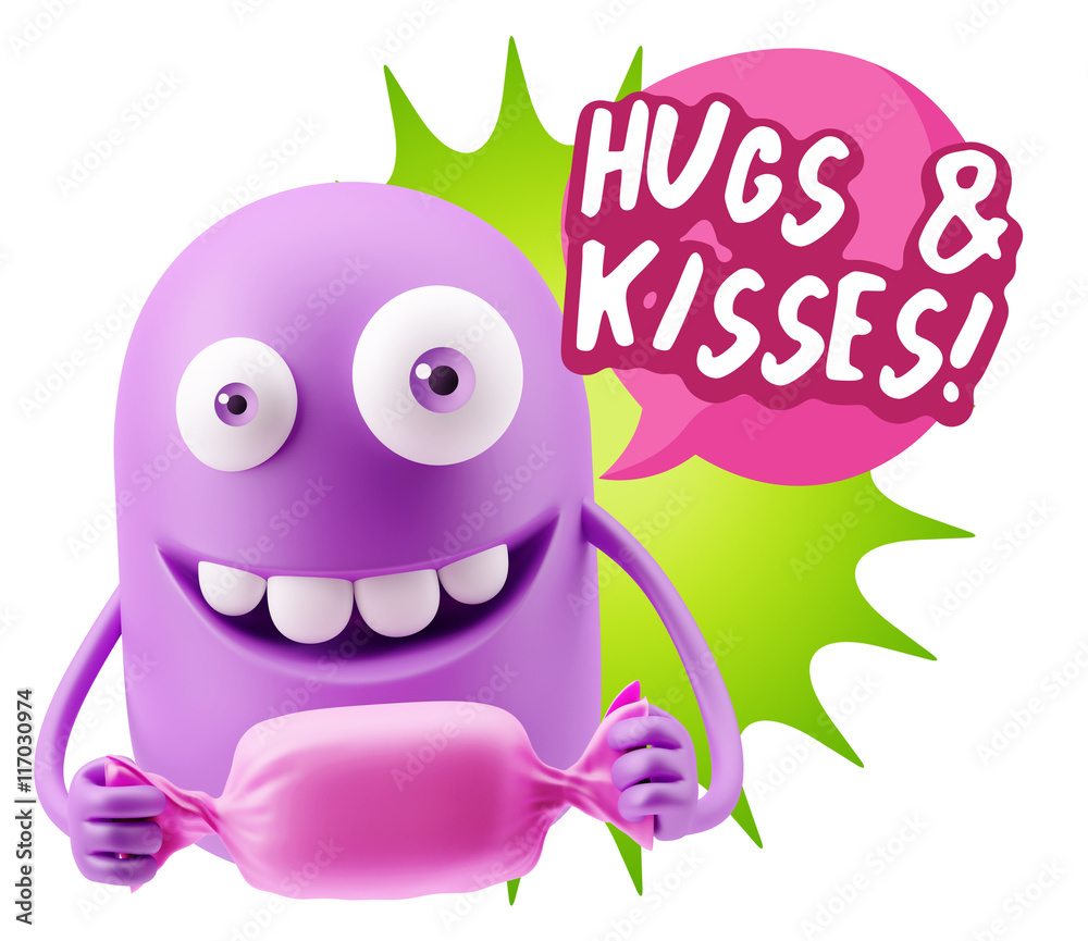 3d Rendering. Candy Gift Emoticon Face saying Hugs And Kisses wi 3d Rendering. Candy Gift Emoticon Face saying Hugs And Kisses wi