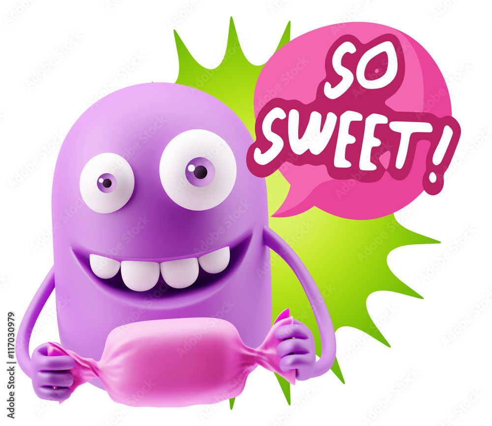 Fototapeta premium 3d Rendering. Candy Gift Emoticon Face saying So Sweet with Colo