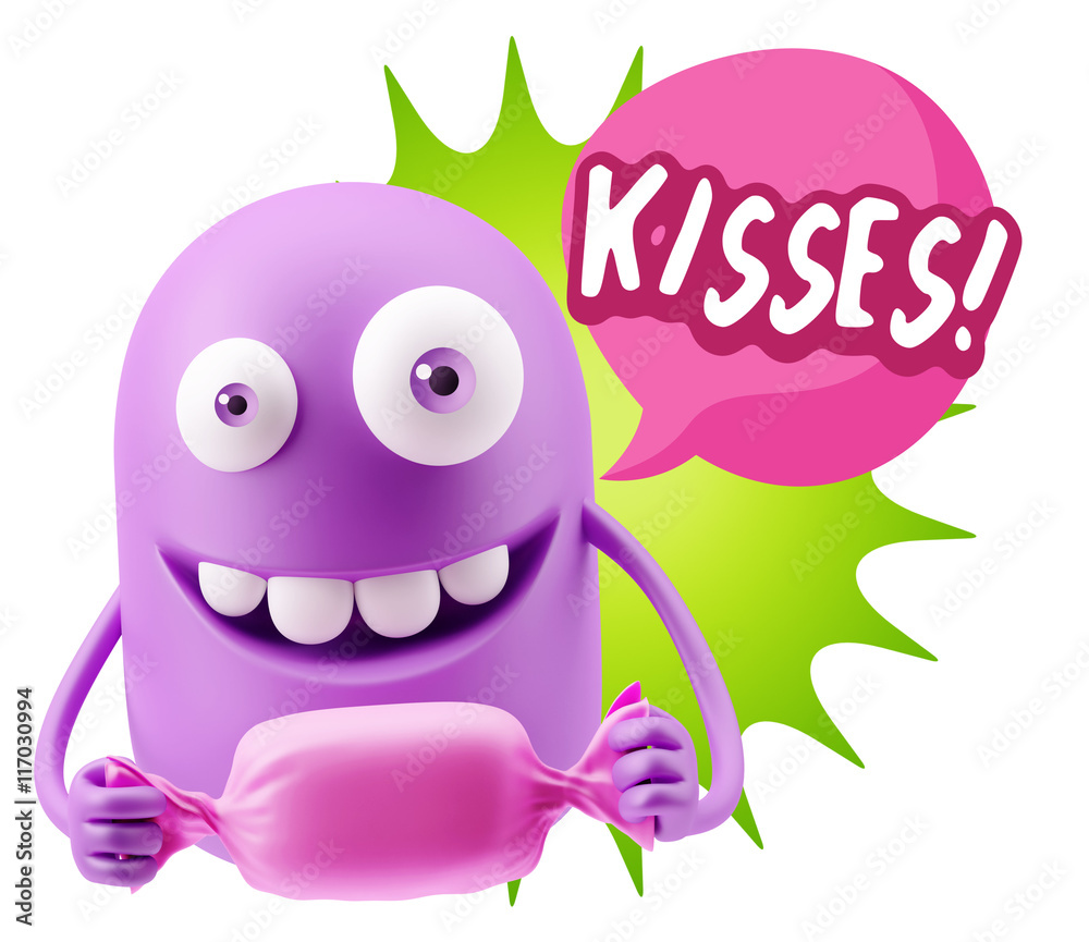 Fototapeta premium 3d Rendering. Candy Gift Emoticon Face saying Kisses with Colorf