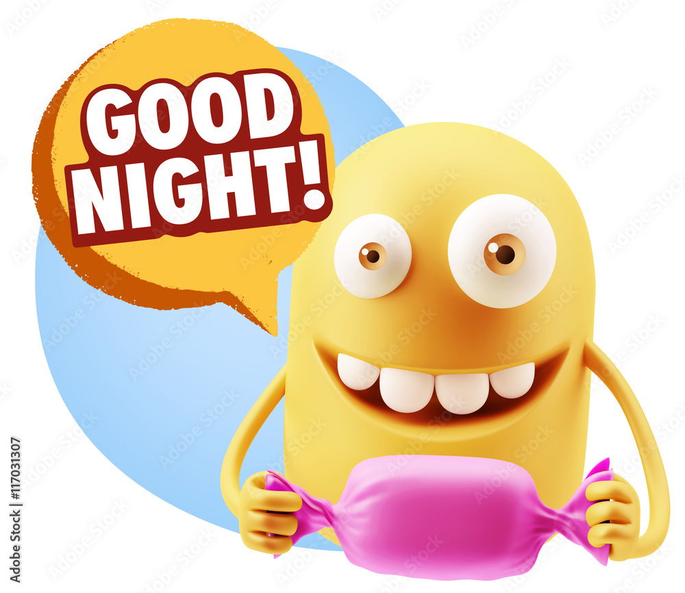 3d Rendering. Candy Gift Emoticon Face saying Good Night with Co 3d Rendering. Candy Gift Emoticon Face saying Good Night with Co