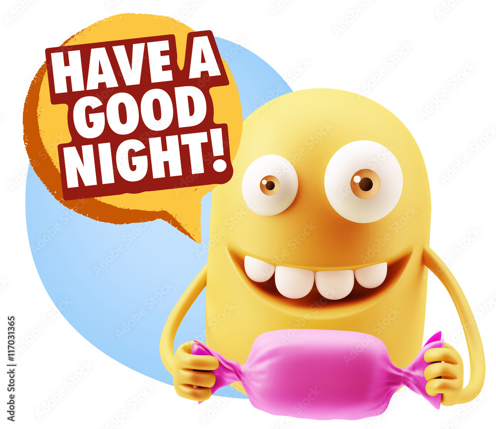 3d Rendering. Candy Gift Emoticon Face saying Have A Good Night 3d Rendering. Candy Gift Emoticon Face saying Have A Good Night