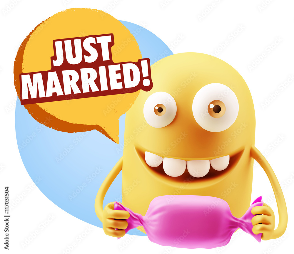 3d Rendering. Candy Gift Emoticon Face saying Just Married with 3d Rendering. Candy Gift Emoticon Face saying Just Married with