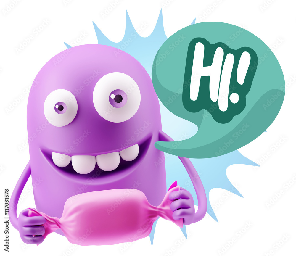 3d Rendering. Candy Gift Emoticon Face saying Hi with Colorful S 3d Rendering. Candy Gift Emoticon Face saying Hi with Colorful S