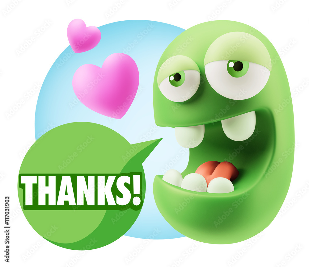 3d Rendering. Emoticon Face in Love saying Thanks with Colorful 3d Rendering. Emoticon Face in Love saying Thanks with Colorful
