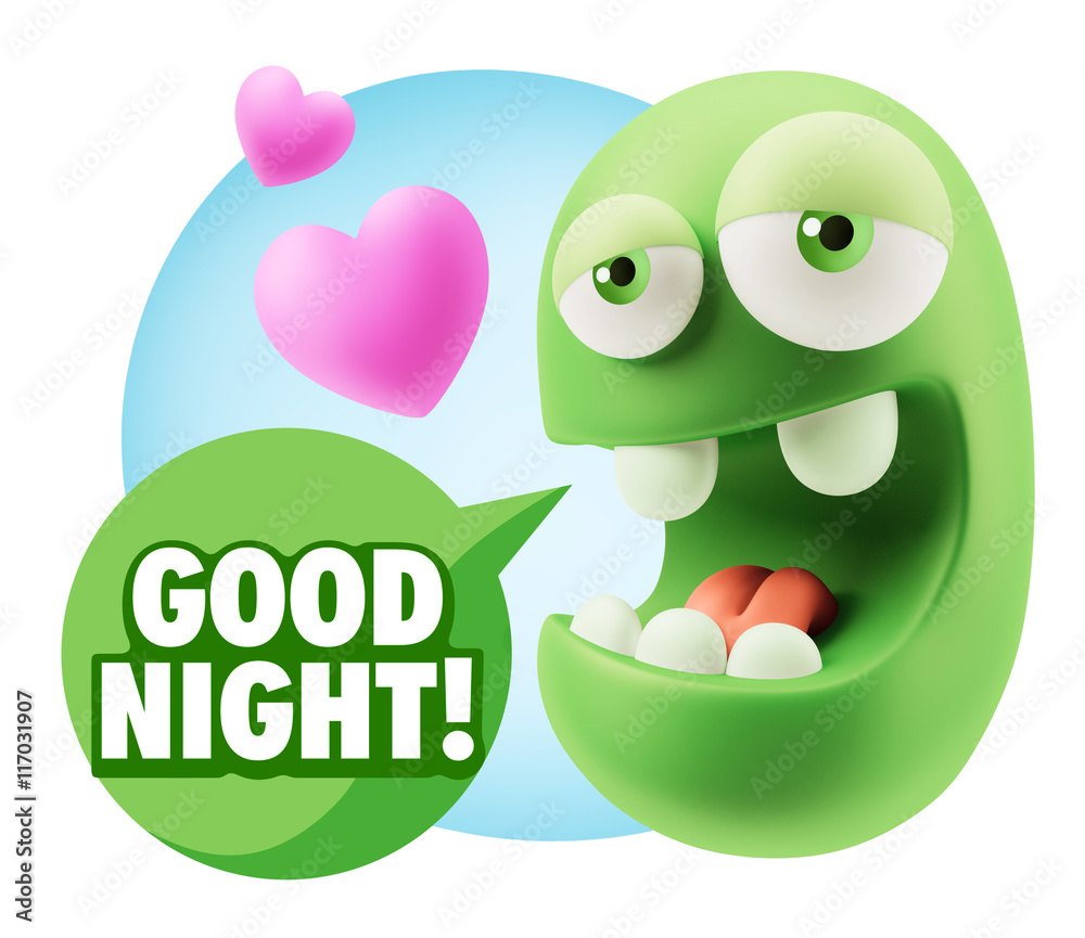 3d Rendering. Emoticon Face in Love saying Good Night with Color 3d Rendering. Emoticon Face in Love saying Good Night with Color