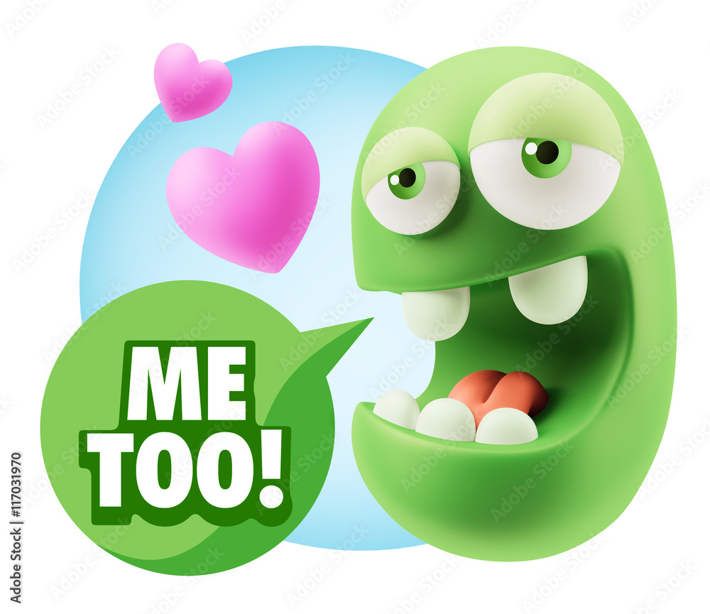3d Rendering. Emoticon Face in Love saying Me Too with Colorful 3d Rendering. Emoticon Face in Love saying Me Too with Colorful