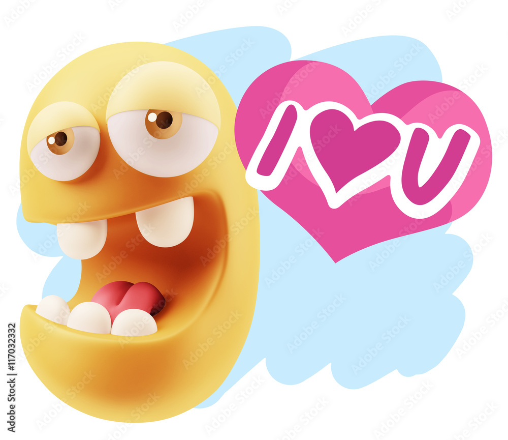 3d Rendering. Emoticon Face in Love saying I Love U with Colorfu 3d Rendering. Emoticon Face in Love saying I Love U with Colorfu
