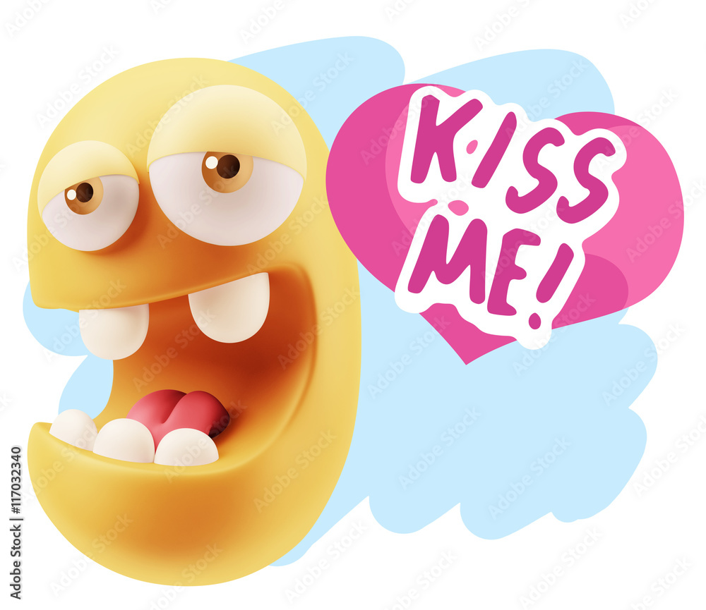 3d Rendering. Emoticon Face in Love saying Kiss Me with Colorful 3d Rendering. Emoticon Face in Love saying Kiss Me with Colorful