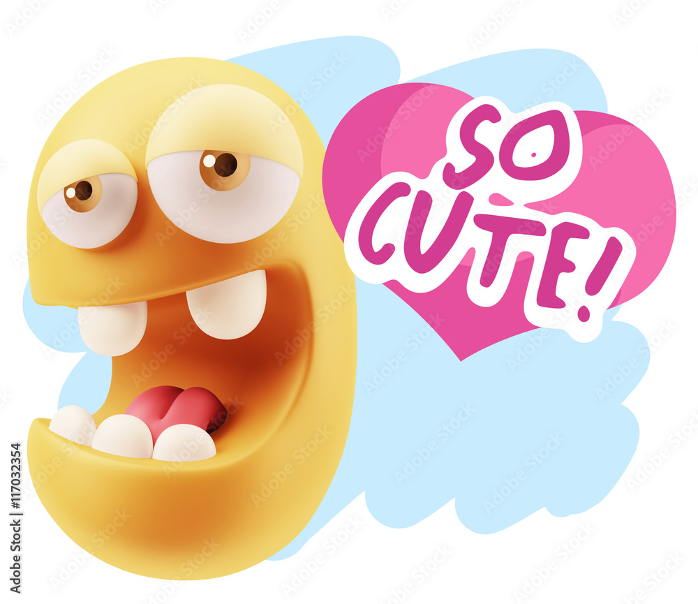 3d Rendering. Emoticon Face in Love saying So Cute with Colorful 3d Rendering. Emoticon Face in Love saying So Cute with Colorful