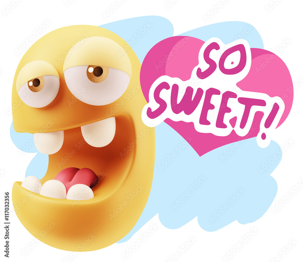 3d Rendering. Emoticon Face in Love saying So Sweet with Colorfu 3d Rendering. Emoticon Face in Love saying So Sweet with Colorfu