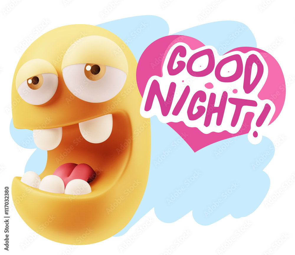 3d Rendering. Emoticon Face in Love saying Good Night with Color 3d Rendering. Emoticon Face in Love saying Good Night with Color
