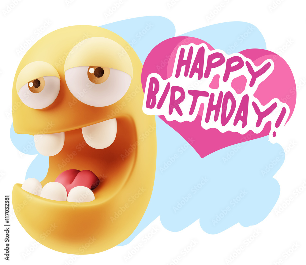 3d Rendering. Emoticon Face in Love saying Happy Birthday with C 3d Rendering. Emoticon Face in Love saying Happy Birthday with C