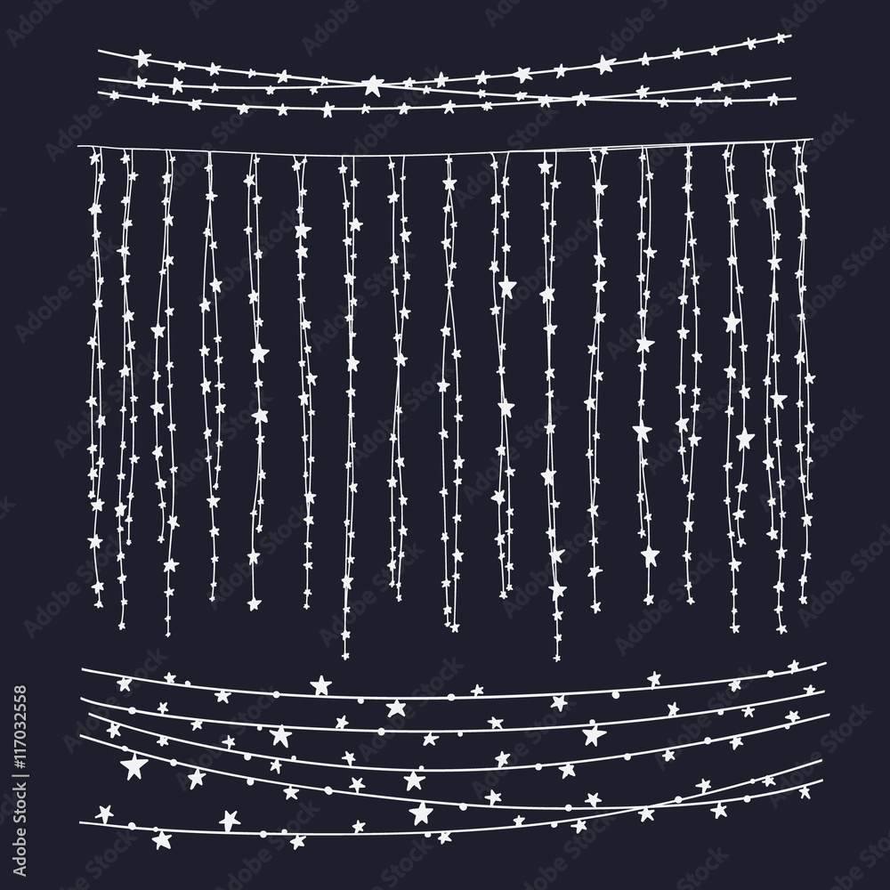 Christmas Hand drawn borders. Vector Garland set with stars

