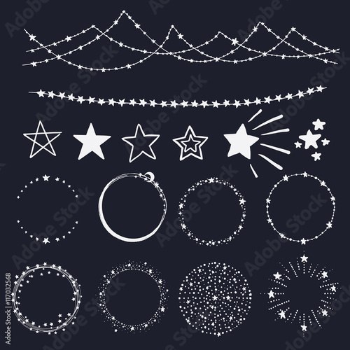 Vector set with stars, garland and frames. Christmas set
